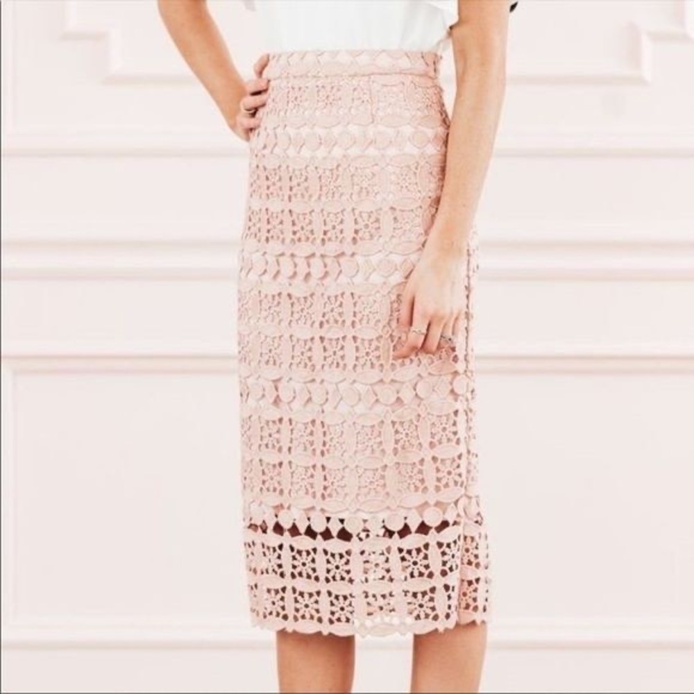 Rachel Parcell Lace Midi Skirt Small Blush Pink Floral Guipure Pencil Romantic